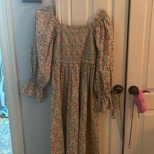 Floral dress size L orange, yellow,and green flowers